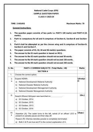 CBSE Class 10 NCC Sample Paper 2024