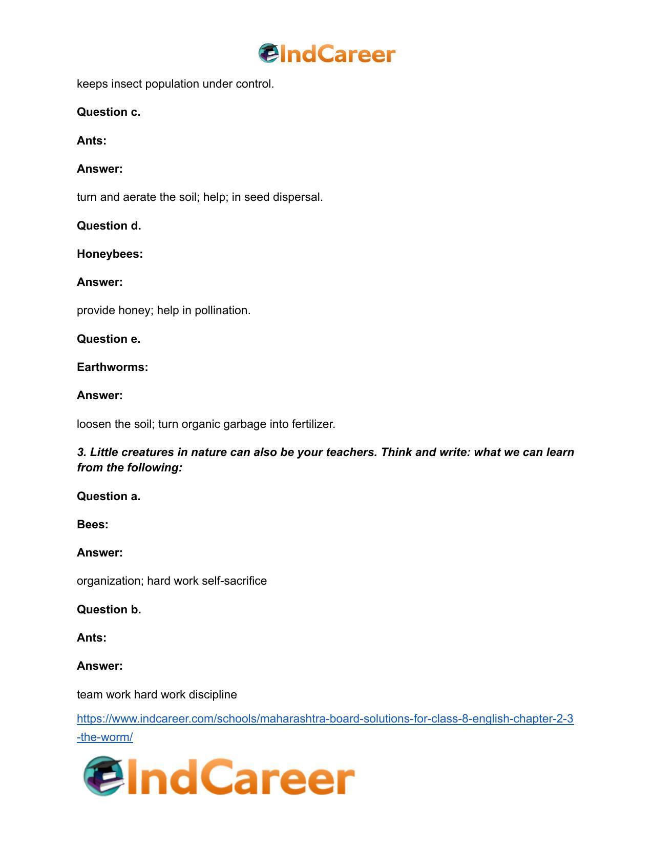Maharashtra Board Solutions for Class 8- English: Chapter 2.3- The Worm - Page 3