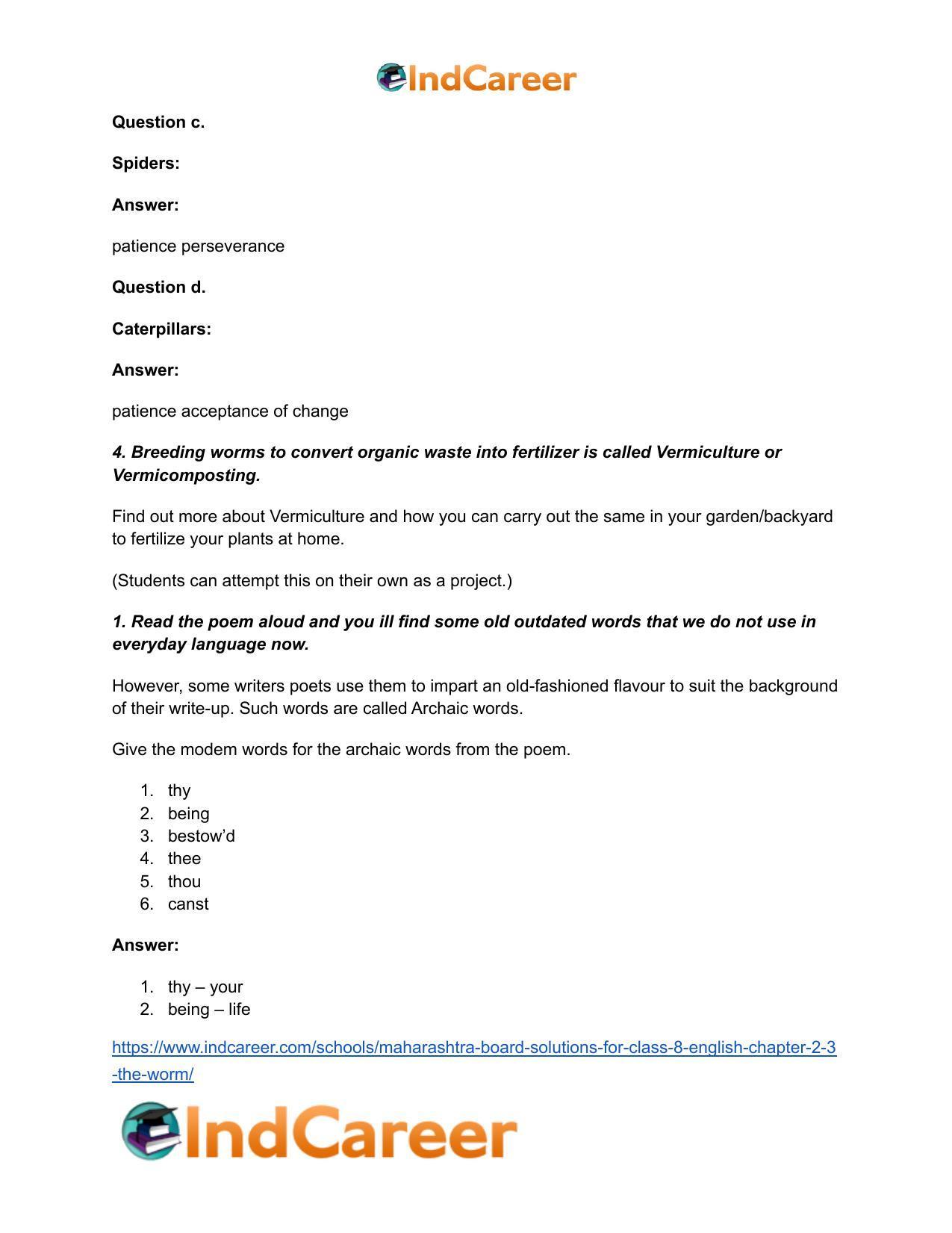 Maharashtra Board Solutions for Class 8- English: Chapter 2.3- The Worm - Page 4