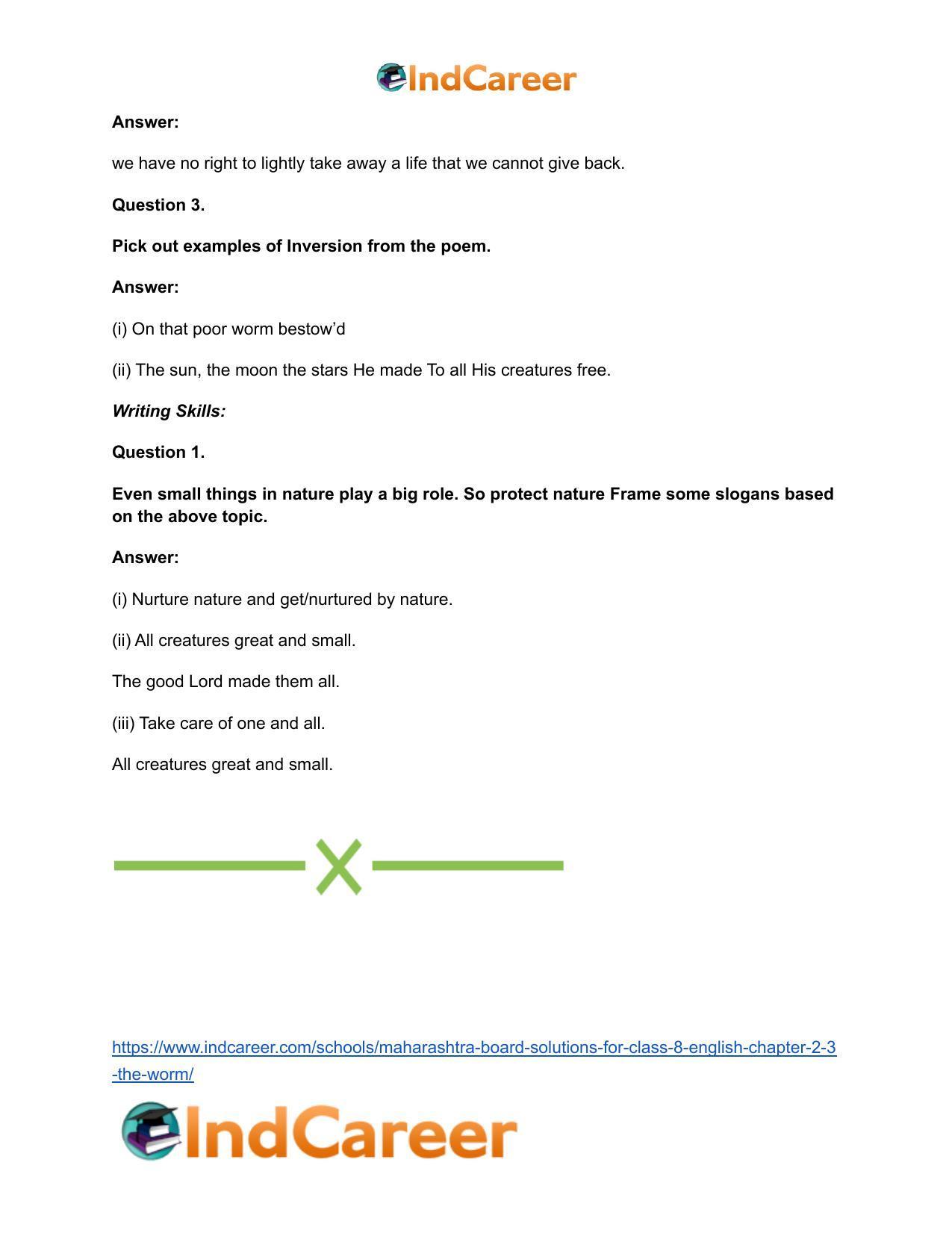 Maharashtra Board Solutions for Class 8- English: Chapter 2.3- The Worm - Page 9