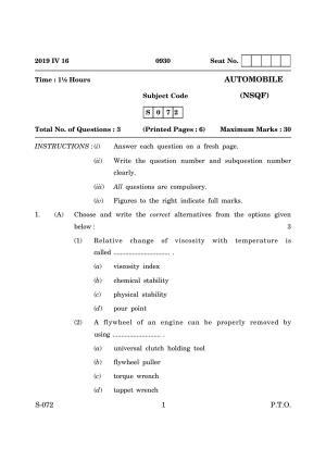Goa Board Class 10 Automobile (March 2019) Question Paper