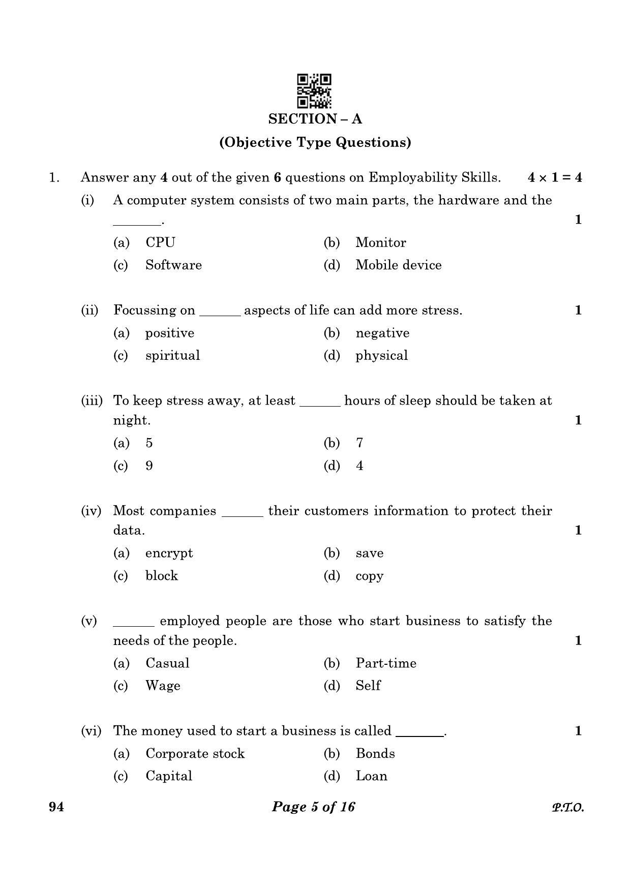 CBSE Class 10 94 Beauty And Wellness 2023 Question Paper - Page 5