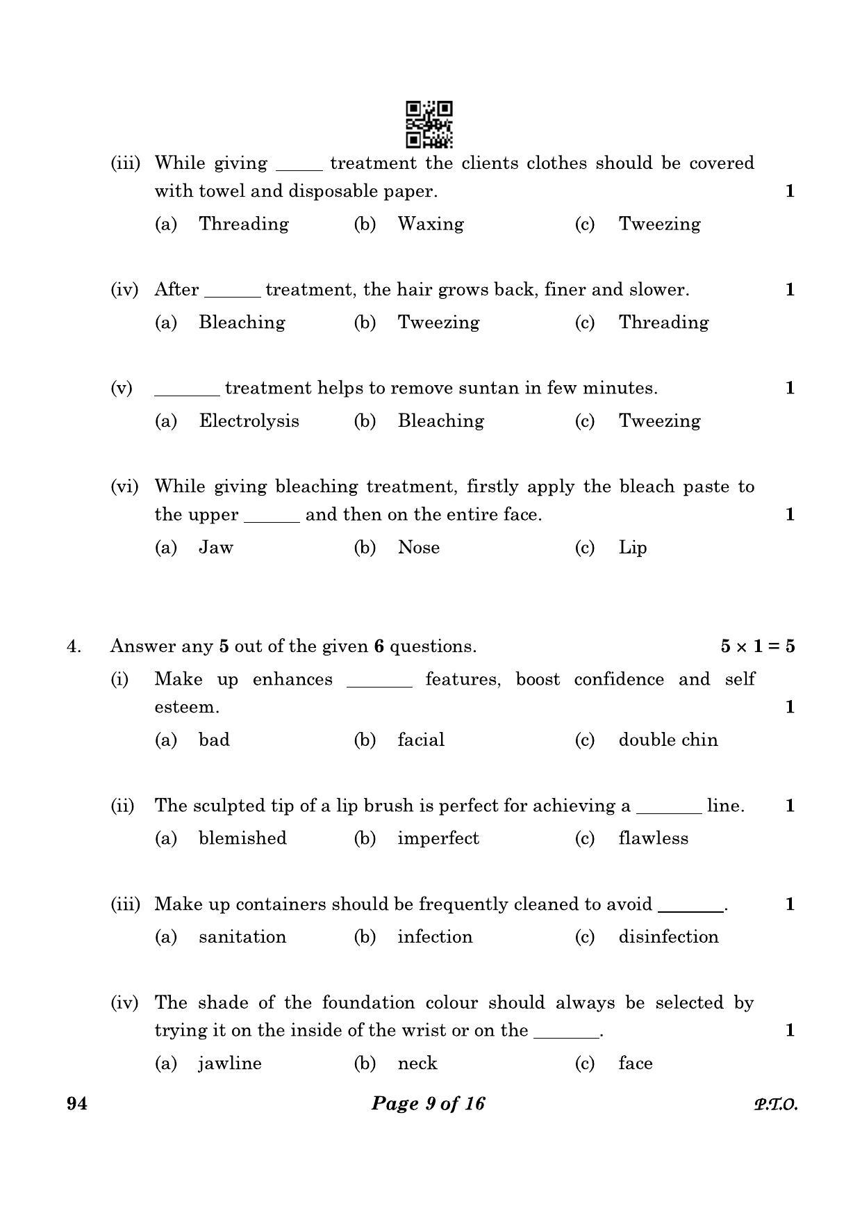 CBSE Class 10 94 Beauty And Wellness 2023 Question Paper - Page 9