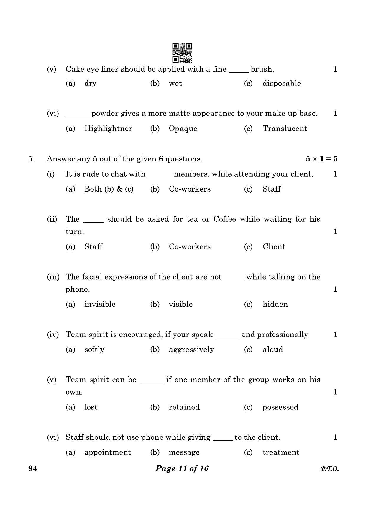 CBSE Class 10 94 Beauty And Wellness 2023 Question Paper - Page 11
