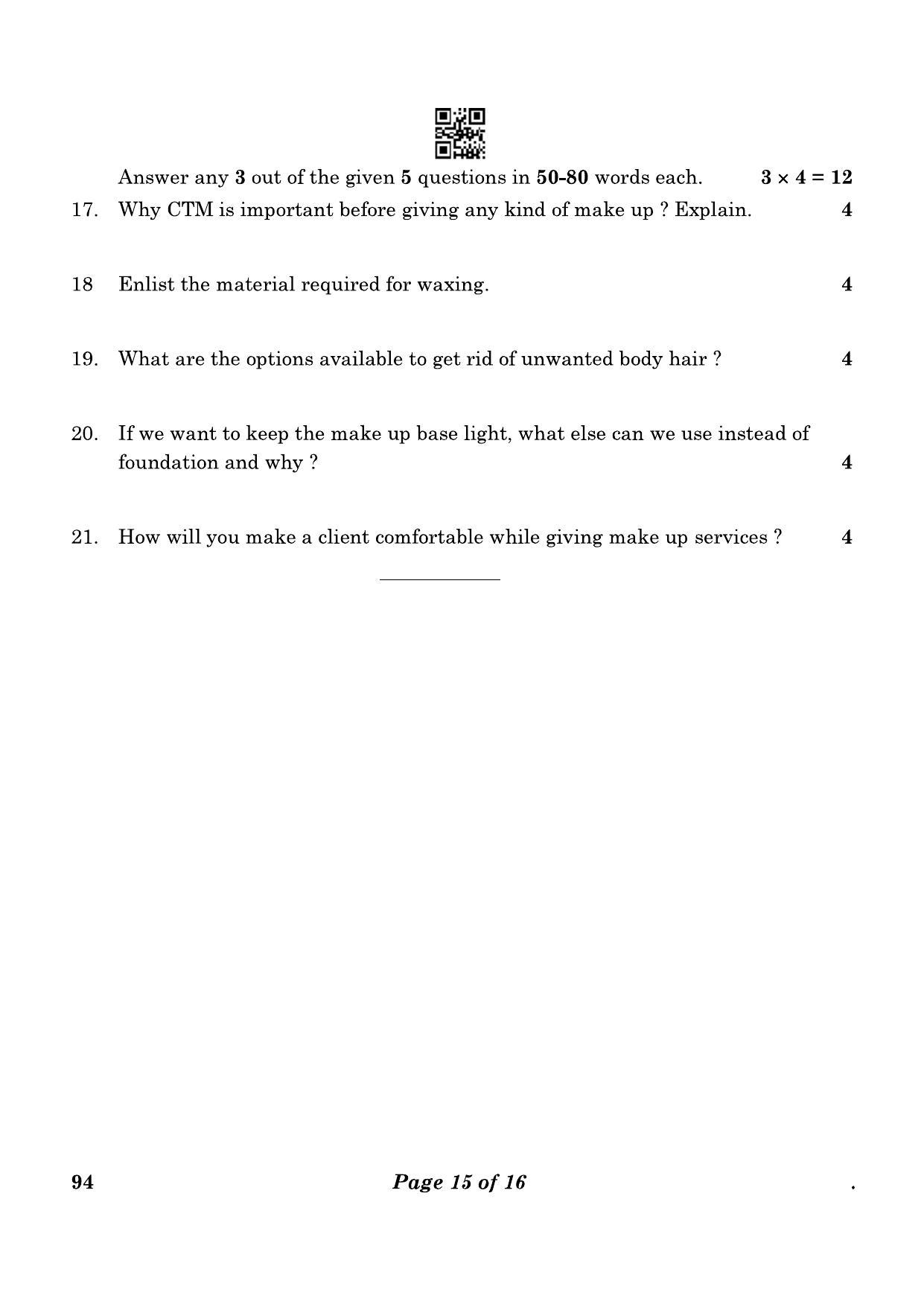 CBSE Class 10 94 Beauty And Wellness 2023 Question Paper - Page 15