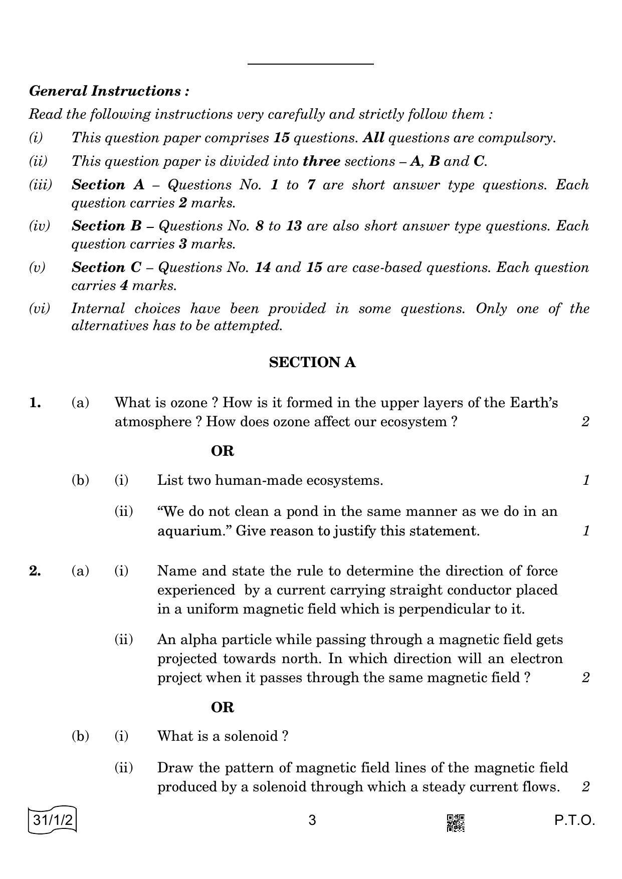 CBSE Class 10 31-1-2 Science 2022 Question Paper - Page 3