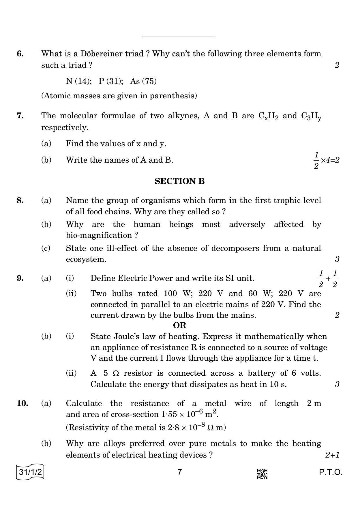 CBSE Class 10 31-1-2 Science 2022 Question Paper - Page 7