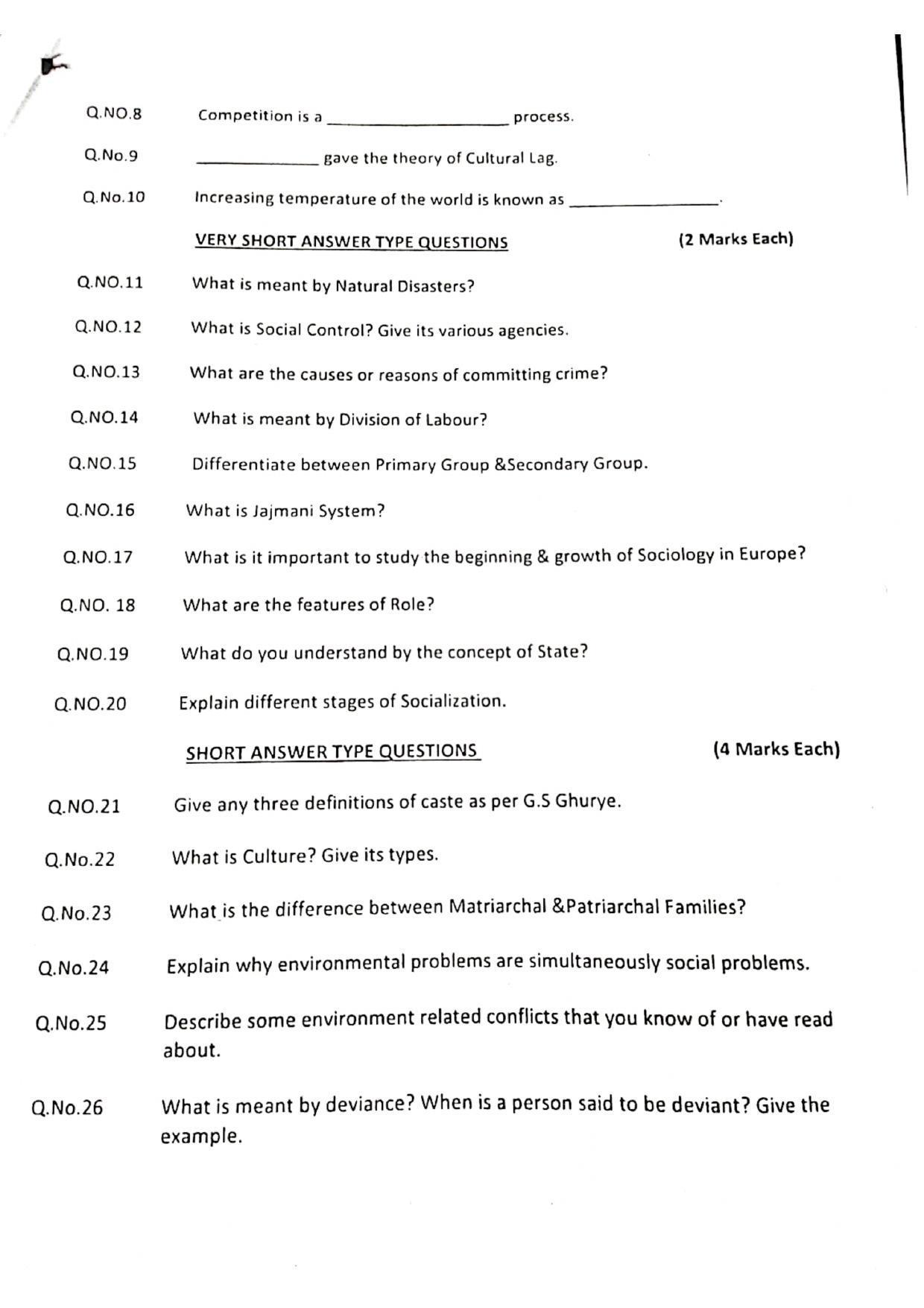 JKBOSE Class 11 Sociology Model Question Paper 2023 - Page 2
