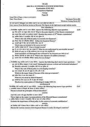 Bilaspur University Question Paper June 2022:M.A Economics (Fourth Semester) Public Economics paper 1
