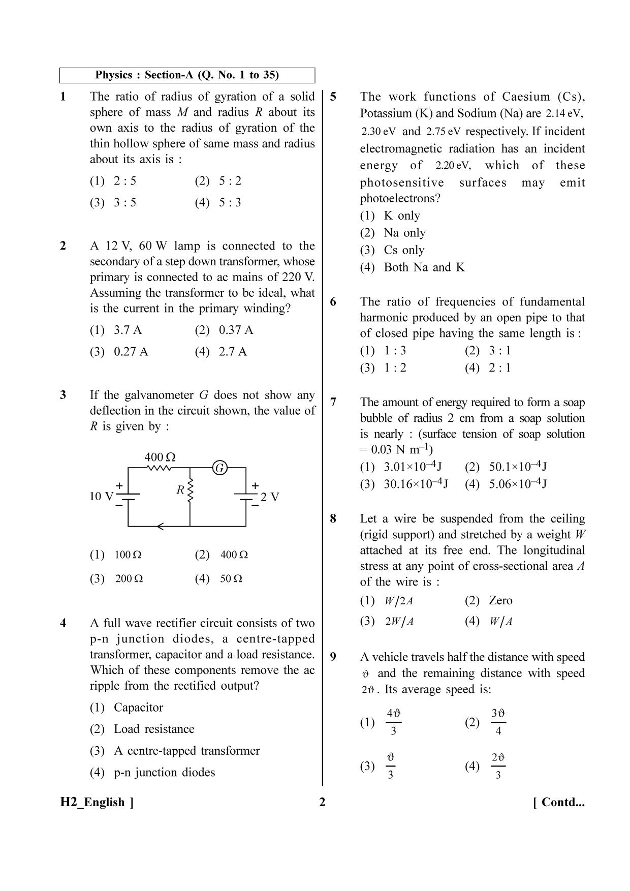 NEET 2023 H2 Question Paper - Page 2