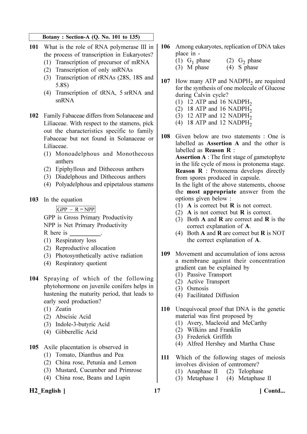 NEET 2023 H2 Question Paper - Page 17
