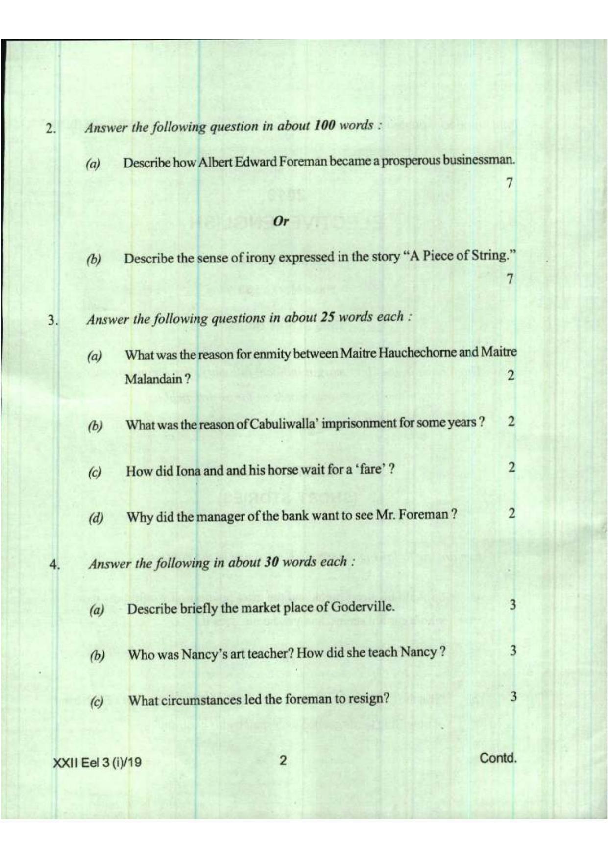 COHSEM Class 12 Elective English 2019 Question Papers - Page 2