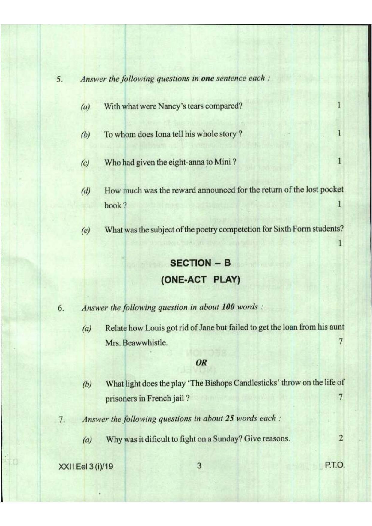 COHSEM Class 12 Elective English 2019 Question Papers - Page 3