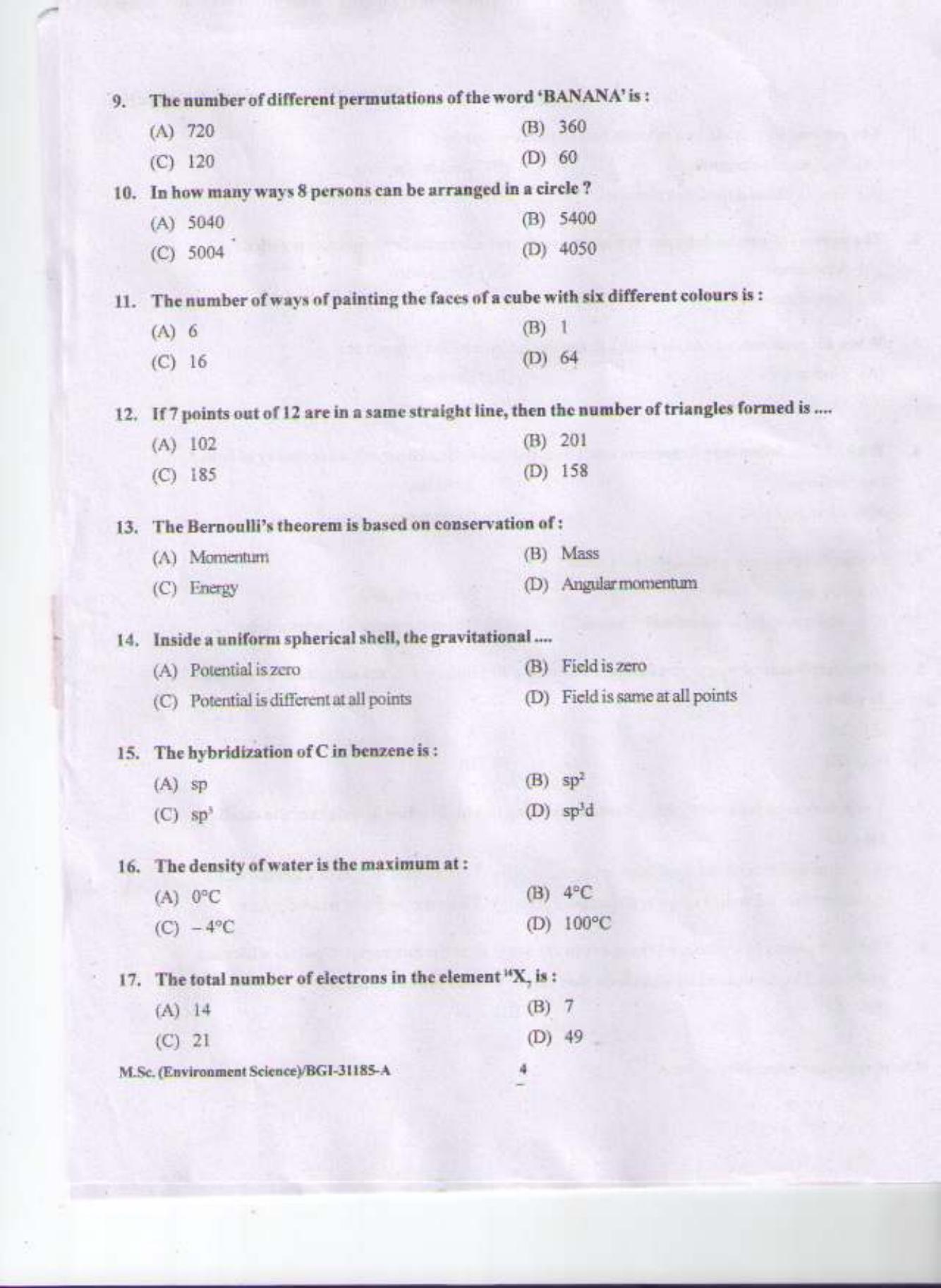 PU CET PG 2015: MSc (2yr)(Environment Sc.) Question Paper - Page 3