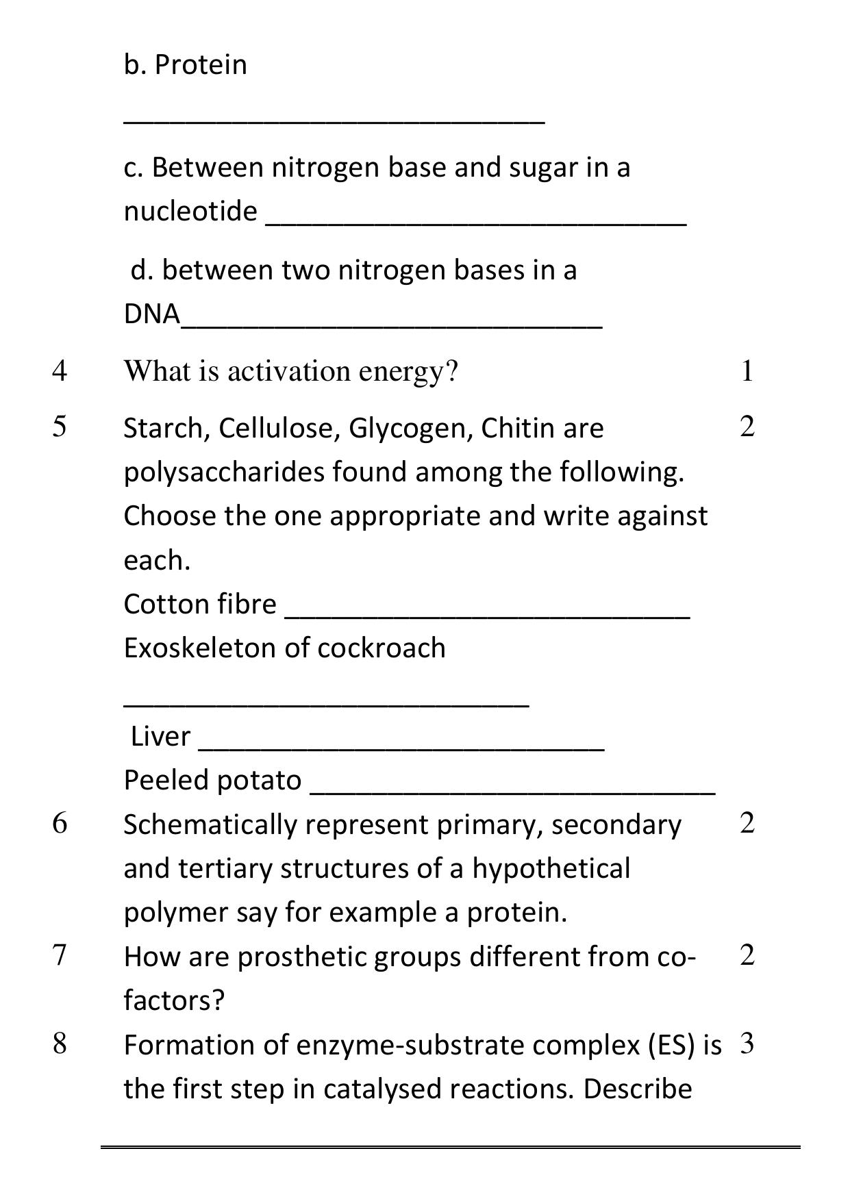 CBSE Worksheets for Class 11 Biology Biomolecule Assignment - Page 2