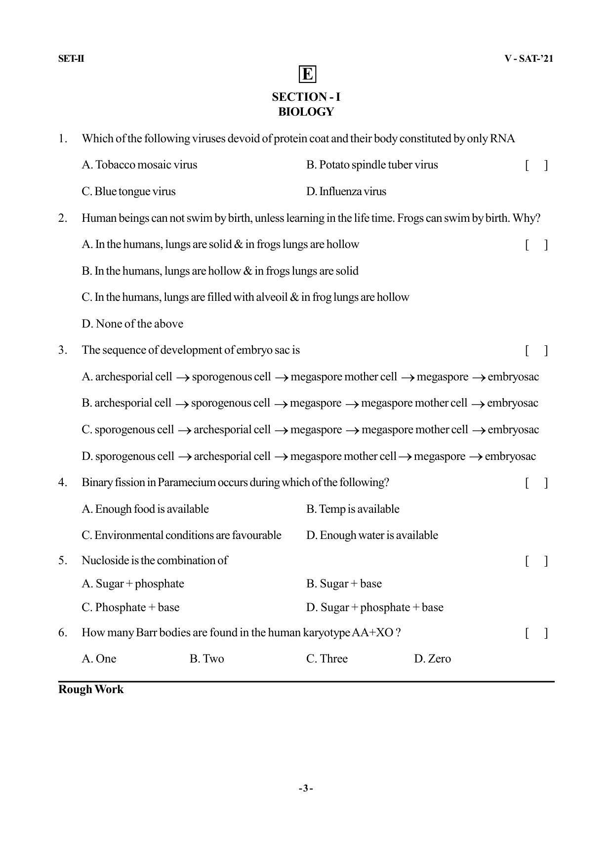 VSAT Exam BIPC Sample Question Paper - Page 3