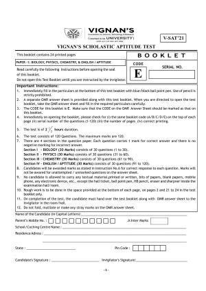 VSAT Exam BIPC Sample Question Paper