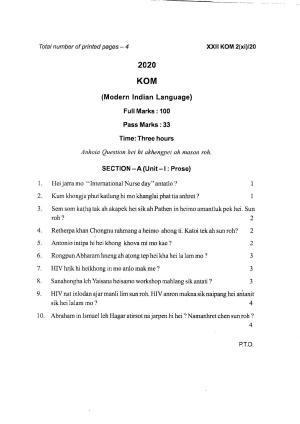 COHSEM Class 12 Kom Question Papers 2020