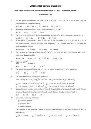 VITEEE Sample Paper