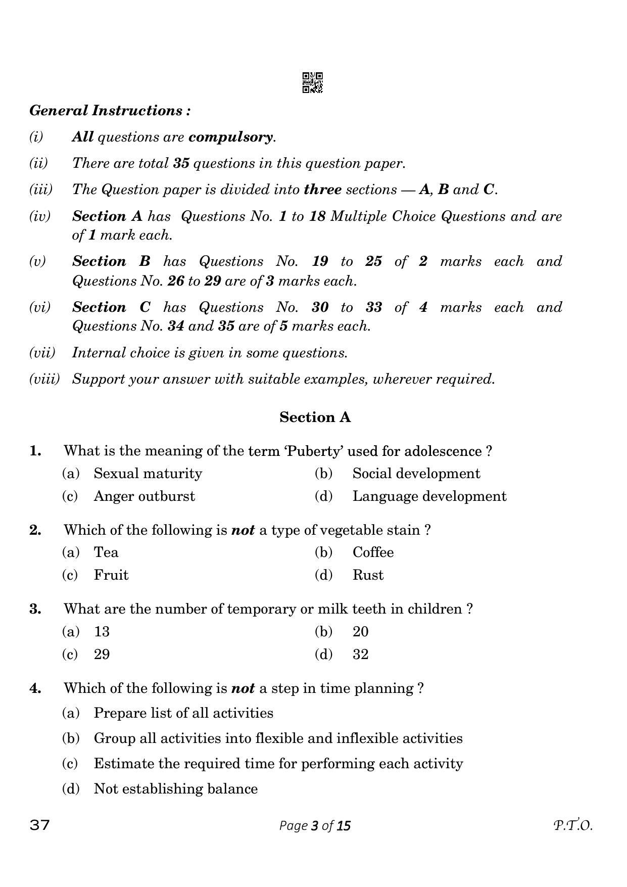CBSE Class 10 37 Home Science 2023 Question Paper - Page 3