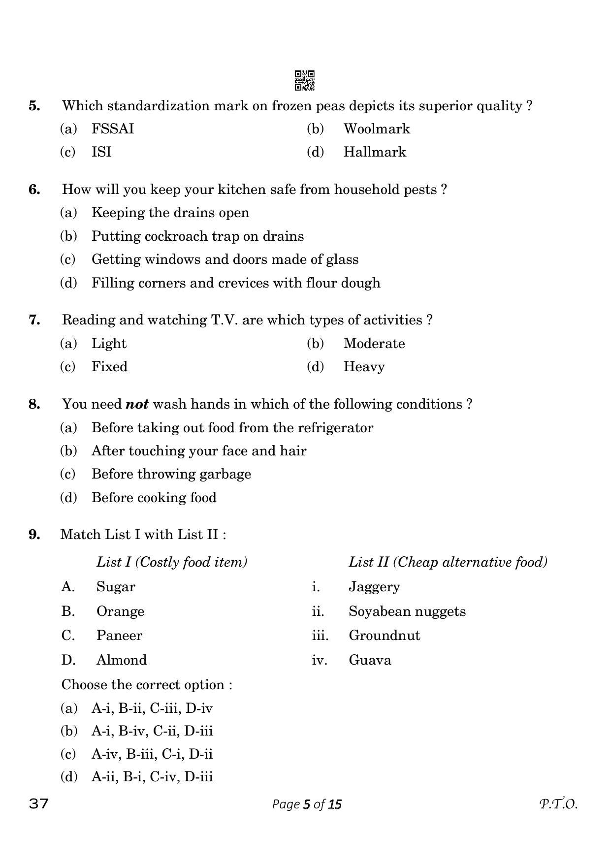 CBSE Class 10 37 Home Science 2023 Question Paper - Page 5