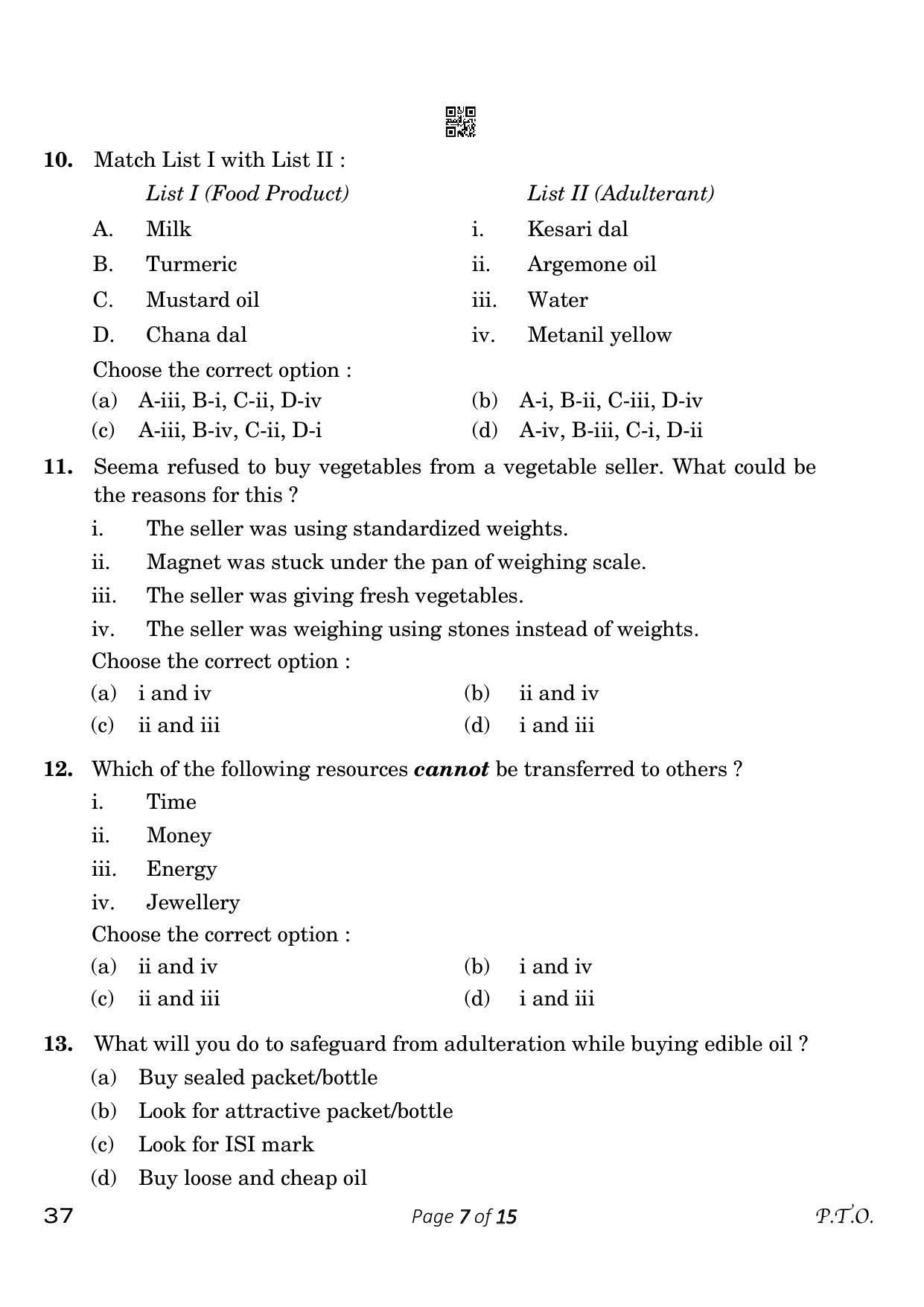 CBSE Class 10 37 Home Science 2023 Question Paper - Page 7