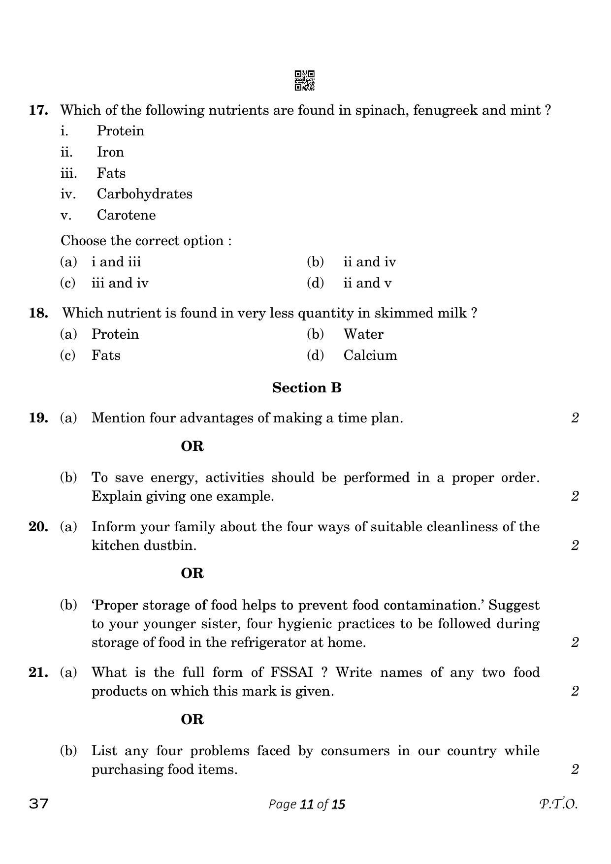 CBSE Class 10 37 Home Science 2023 Question Paper - Page 11