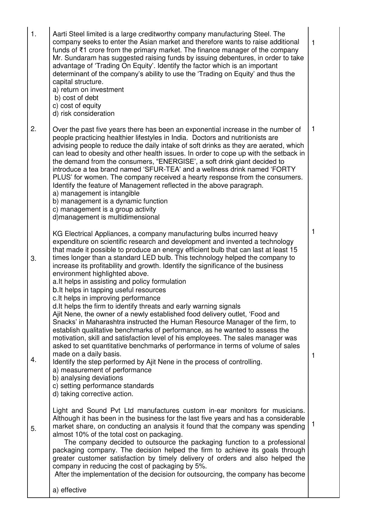 CBSE Class 12 Business Studies SET 2 Practice Questions 2023-24 - Page 2