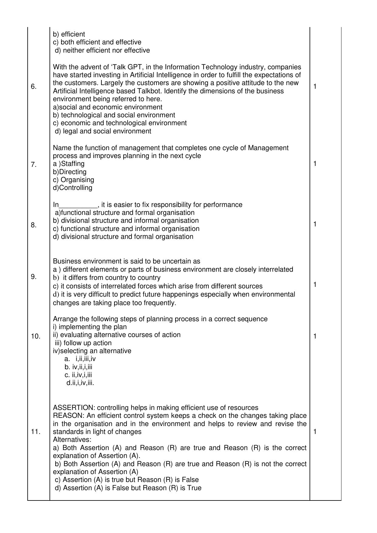 CBSE Class 12 Business Studies SET 2 Practice Questions 2023-24  - Page 3