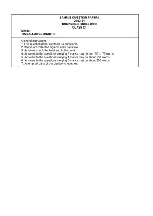 CBSE Class 12 Business Studies SET 2 Practice Questions 2023-24 