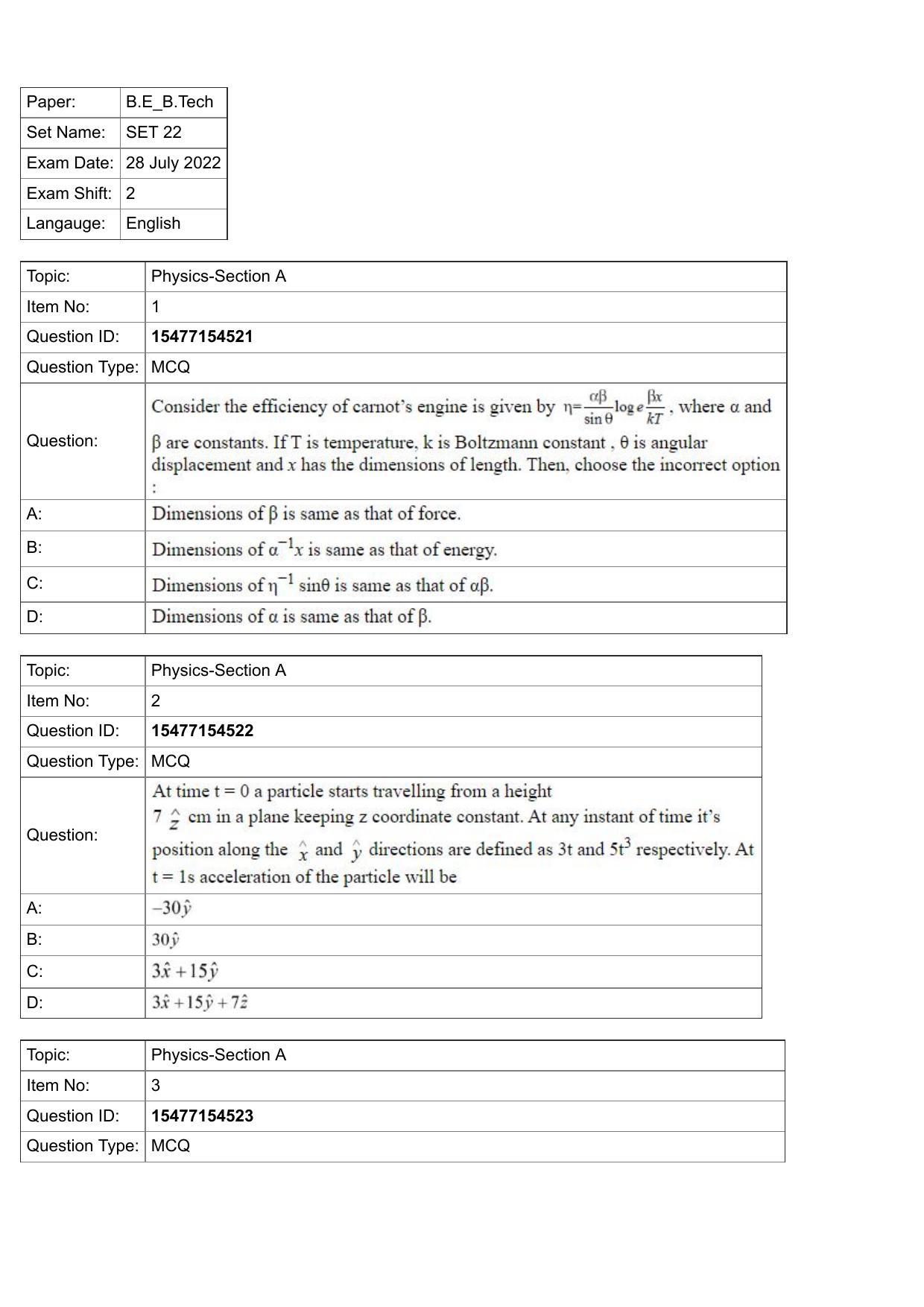 JEE Mains 2022: BTech English (Shift 2) 28-07-2022 Question Paper - Page 1