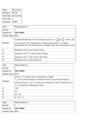 JEE Mains 2022: BTech English (Shift 2) 28-07-2022 Question Paper