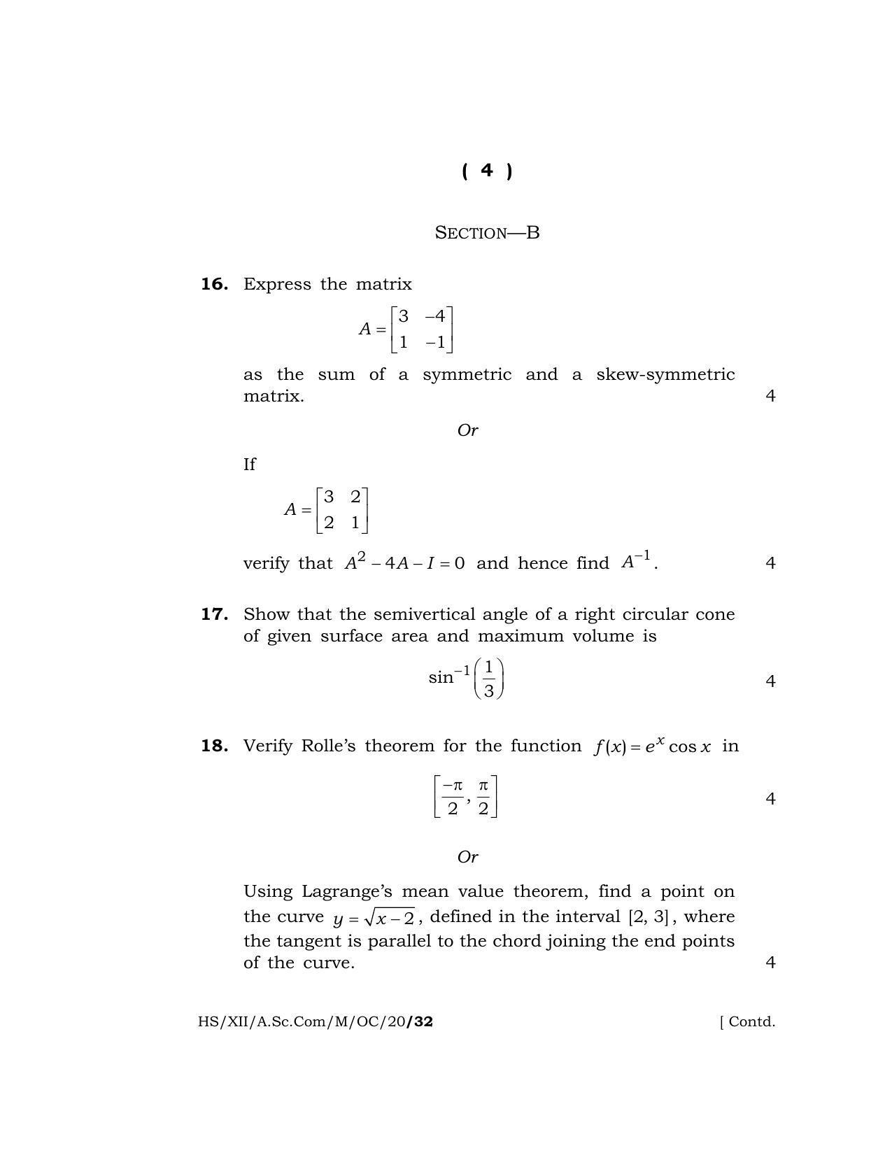 Meghalaya Board (MBOSE) Class 12 MATHEMATICS ( Old Course ) 2020 Question Paper - Page 4