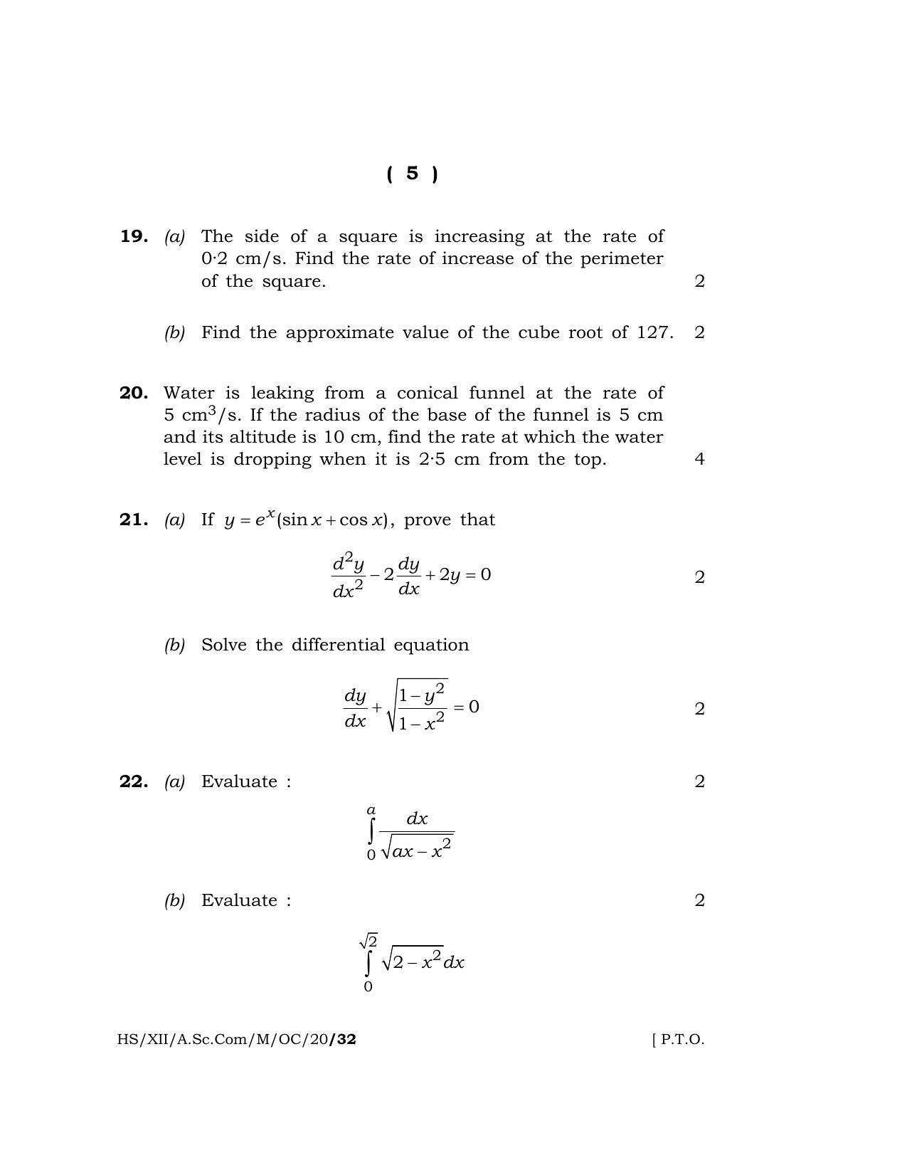 Meghalaya Board (MBOSE) Class 12 MATHEMATICS ( Old Course ) 2020 Question Paper - Page 5