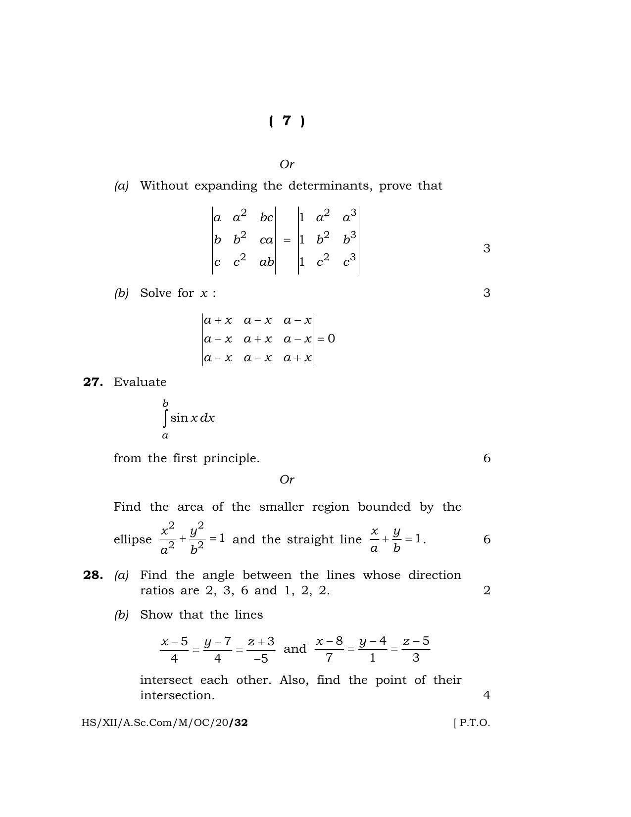 Meghalaya Board (MBOSE) Class 12 MATHEMATICS ( Old Course ) 2020 Question Paper - Page 7