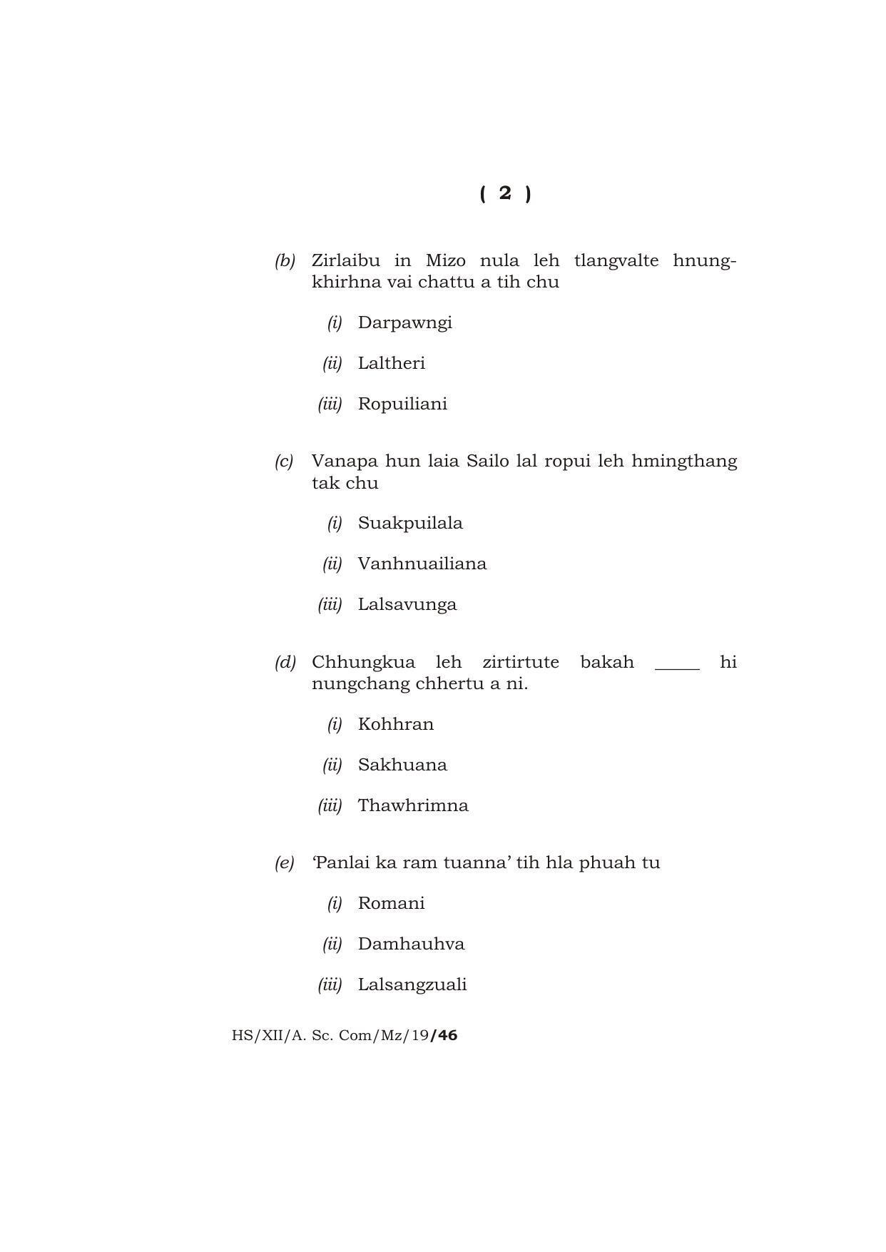Meghalaya Board (MBOSE) Class 12 MIZO 2019 Question Paper - Page 2