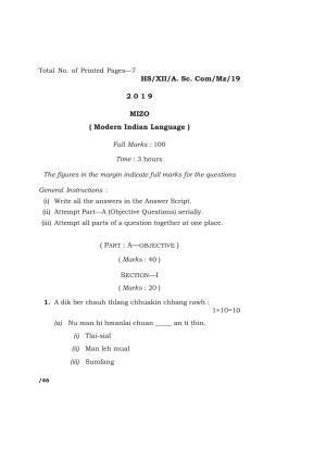 Meghalaya Board (MBOSE) Class 12 MIZO 2019 Question Paper