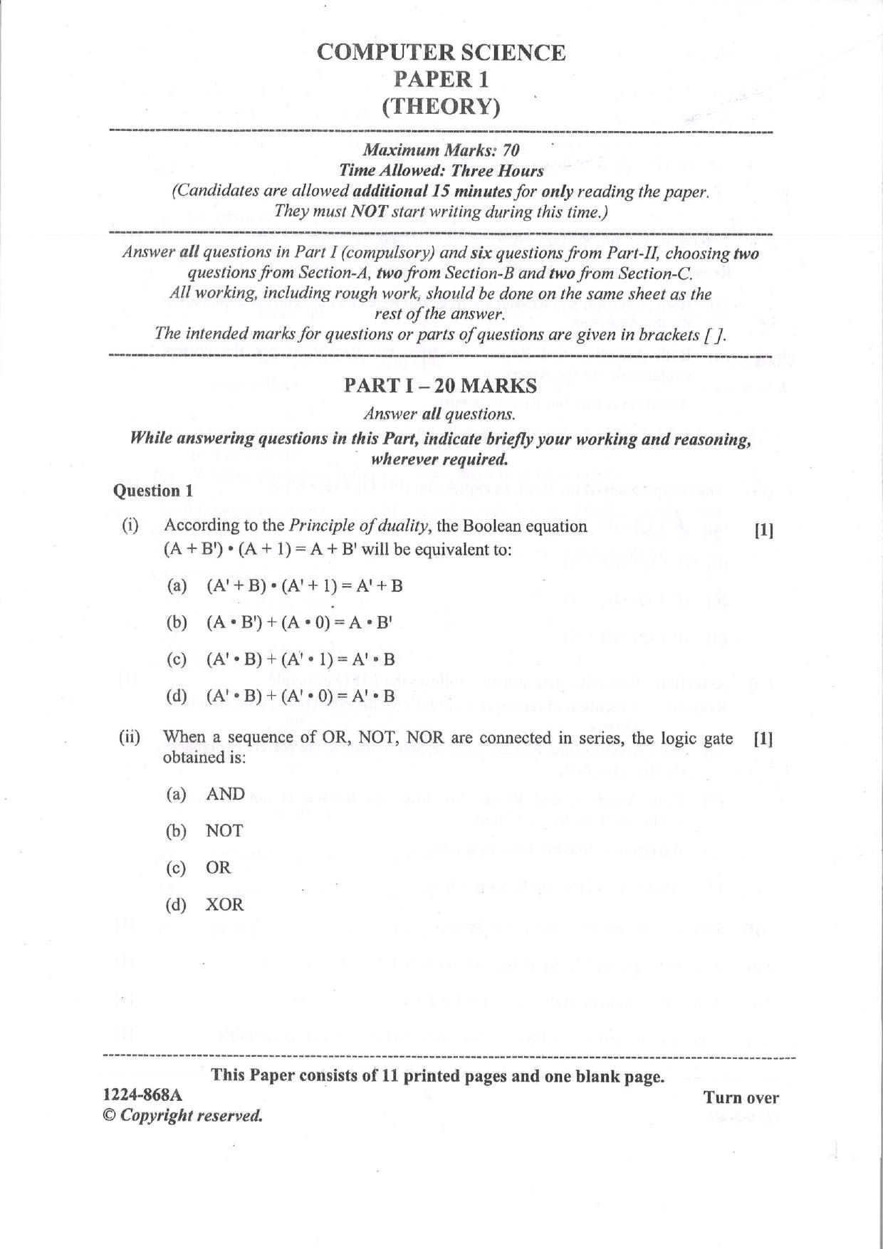 ISC Class 12 Computer Science 2024 Question Paper - Page 1