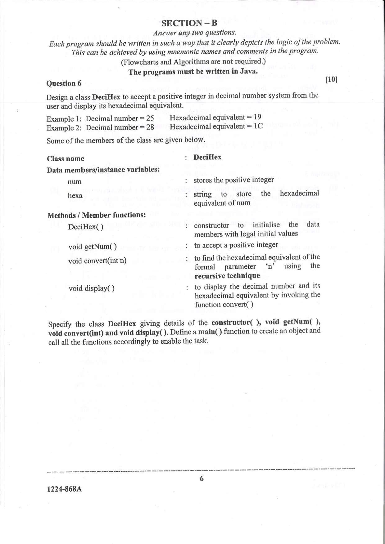 ISC Class 12 Computer Science 2024 Question Paper - Page 6
