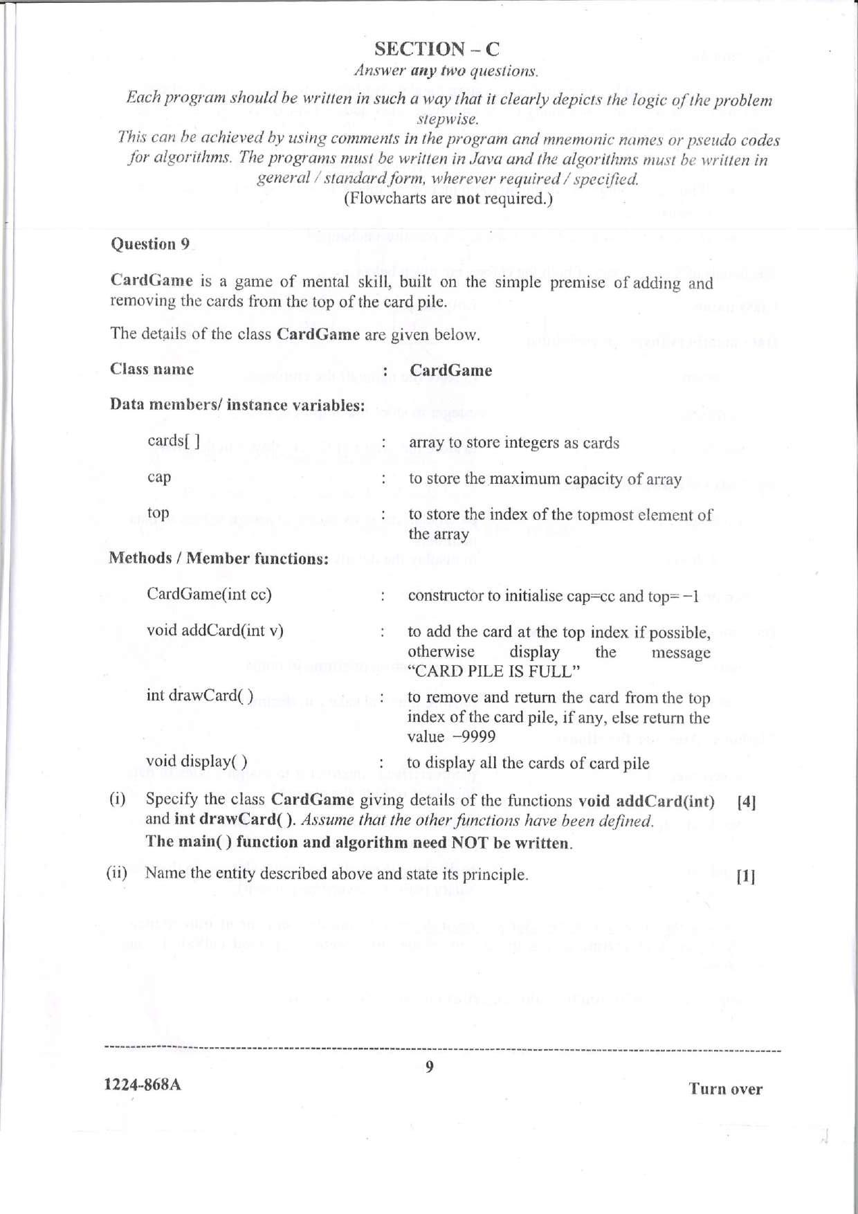 ISC Class 12 Computer Science 2024 Question Paper - Page 9