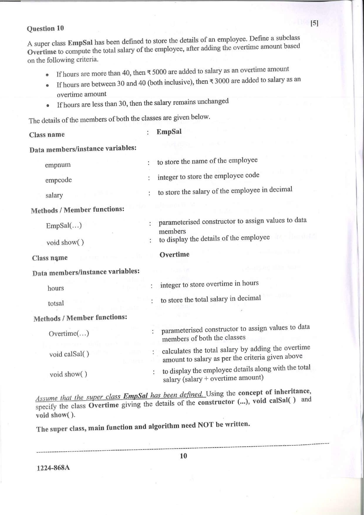 ISC Class 12 Computer Science 2024 Question Paper - Page 10