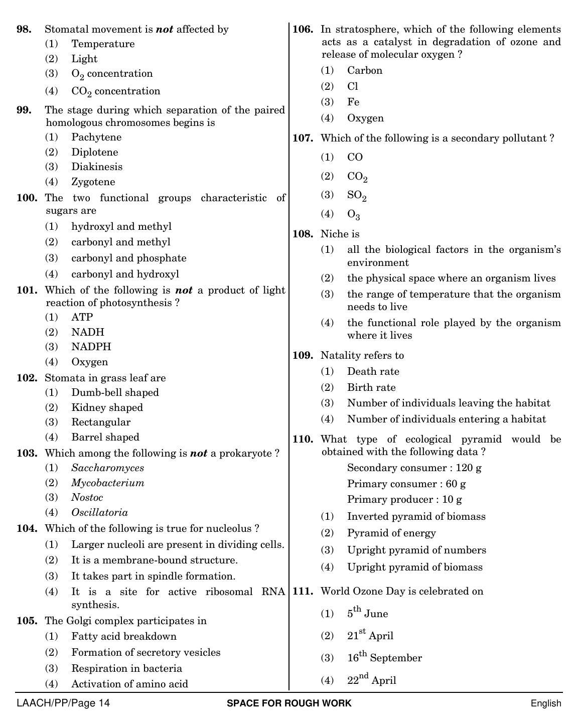 NEET English PP 2019 Question Paper - Page 14
