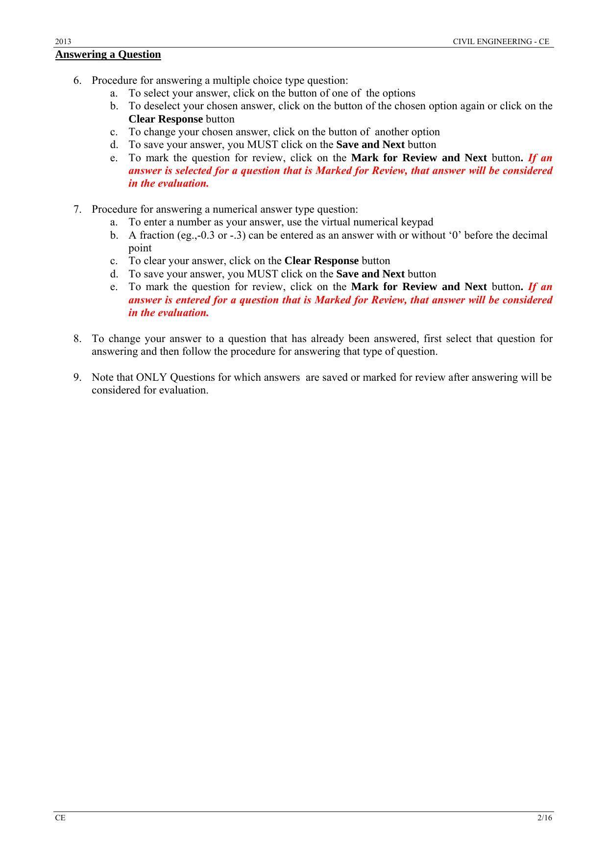 GATE 2013 Civil Engineering (CE) Question Paper with Answer Key - Page 2