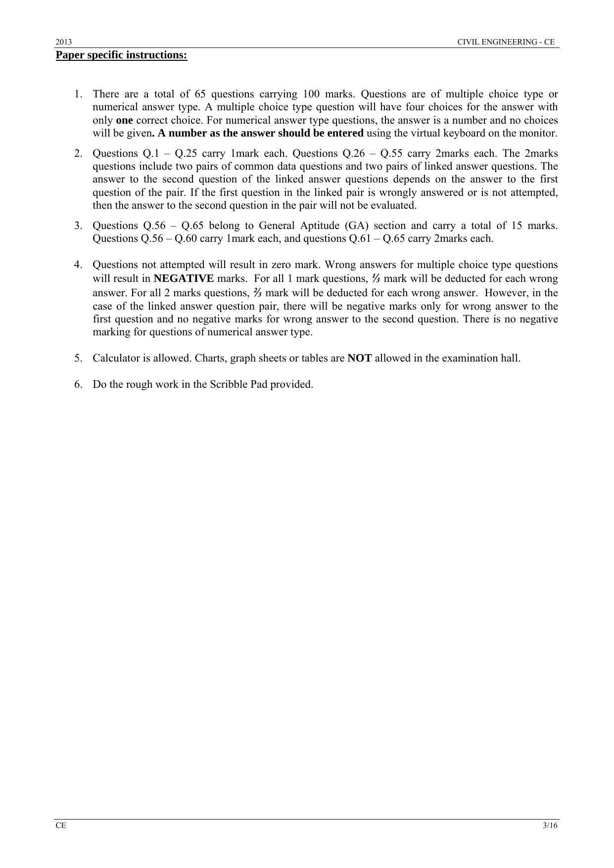 GATE 2013 Civil Engineering (CE) Question Paper with Answer Key - Page 3