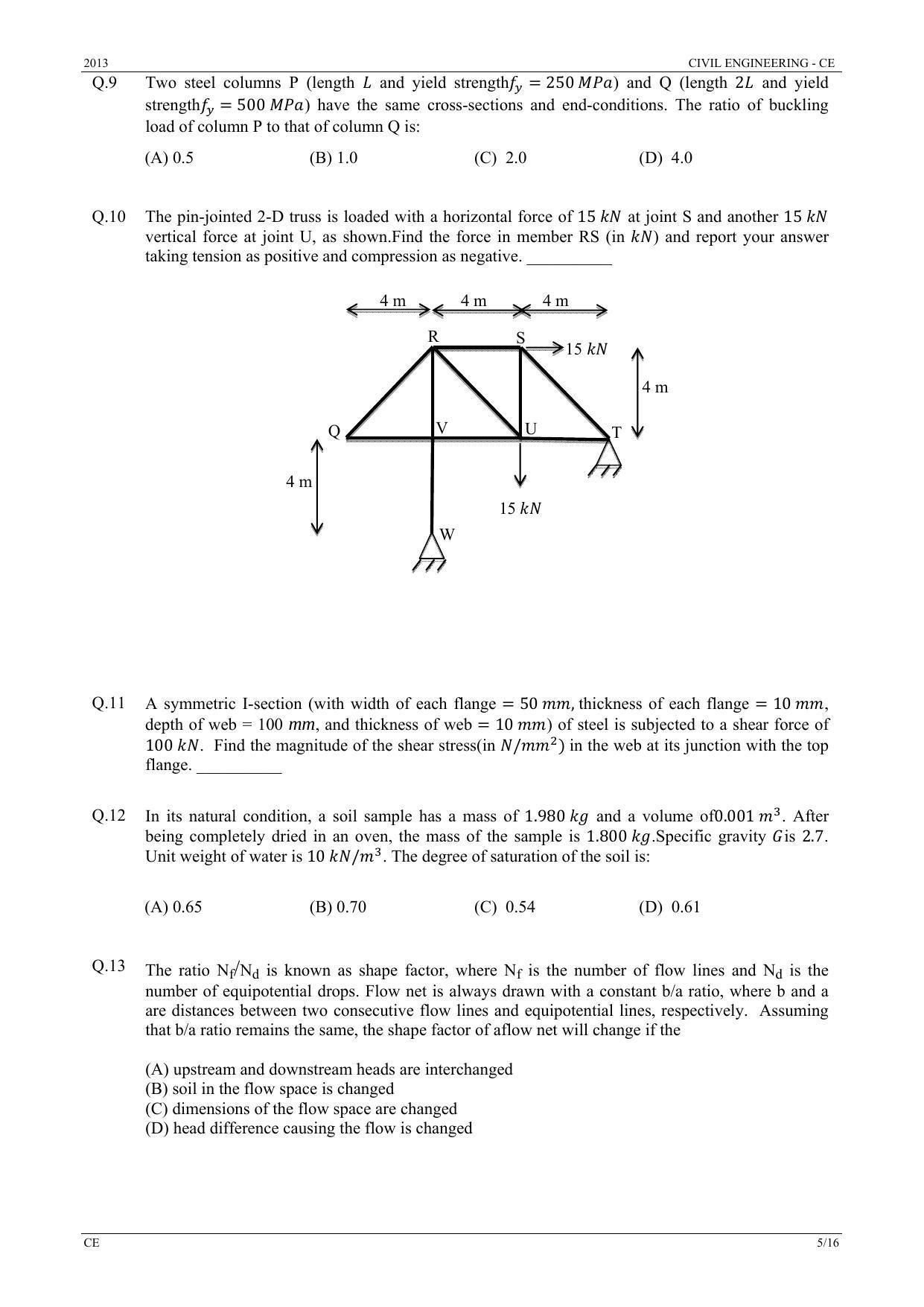 GATE 2013 Civil Engineering (CE) Question Paper with Answer Key - Page 5