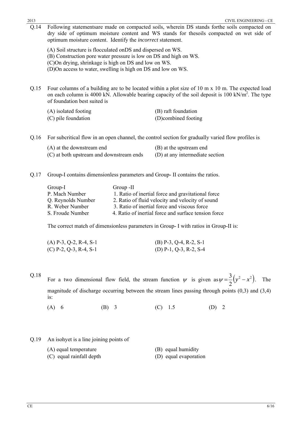 GATE 2013 Civil Engineering (CE) Question Paper with Answer Key - Page 6