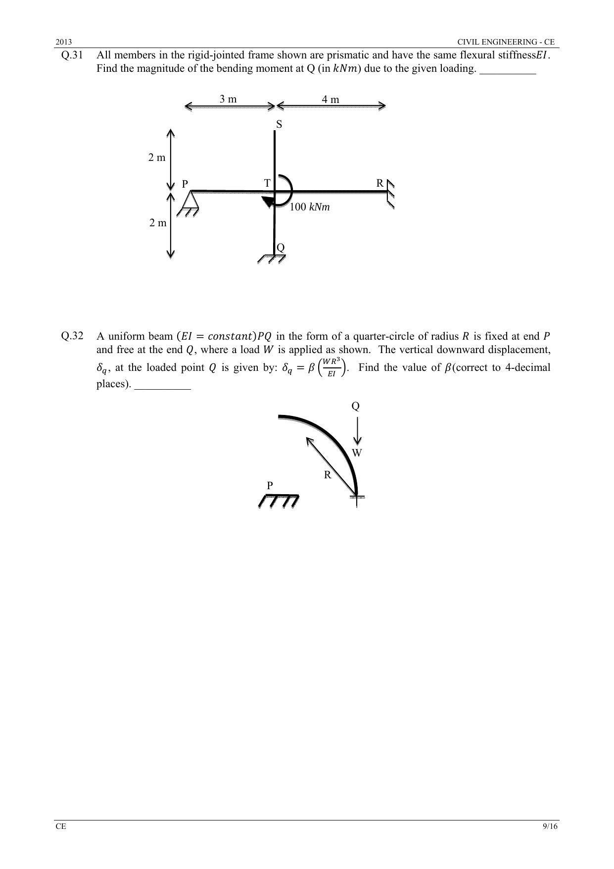 GATE 2013 Civil Engineering (CE) Question Paper with Answer Key - Page 9