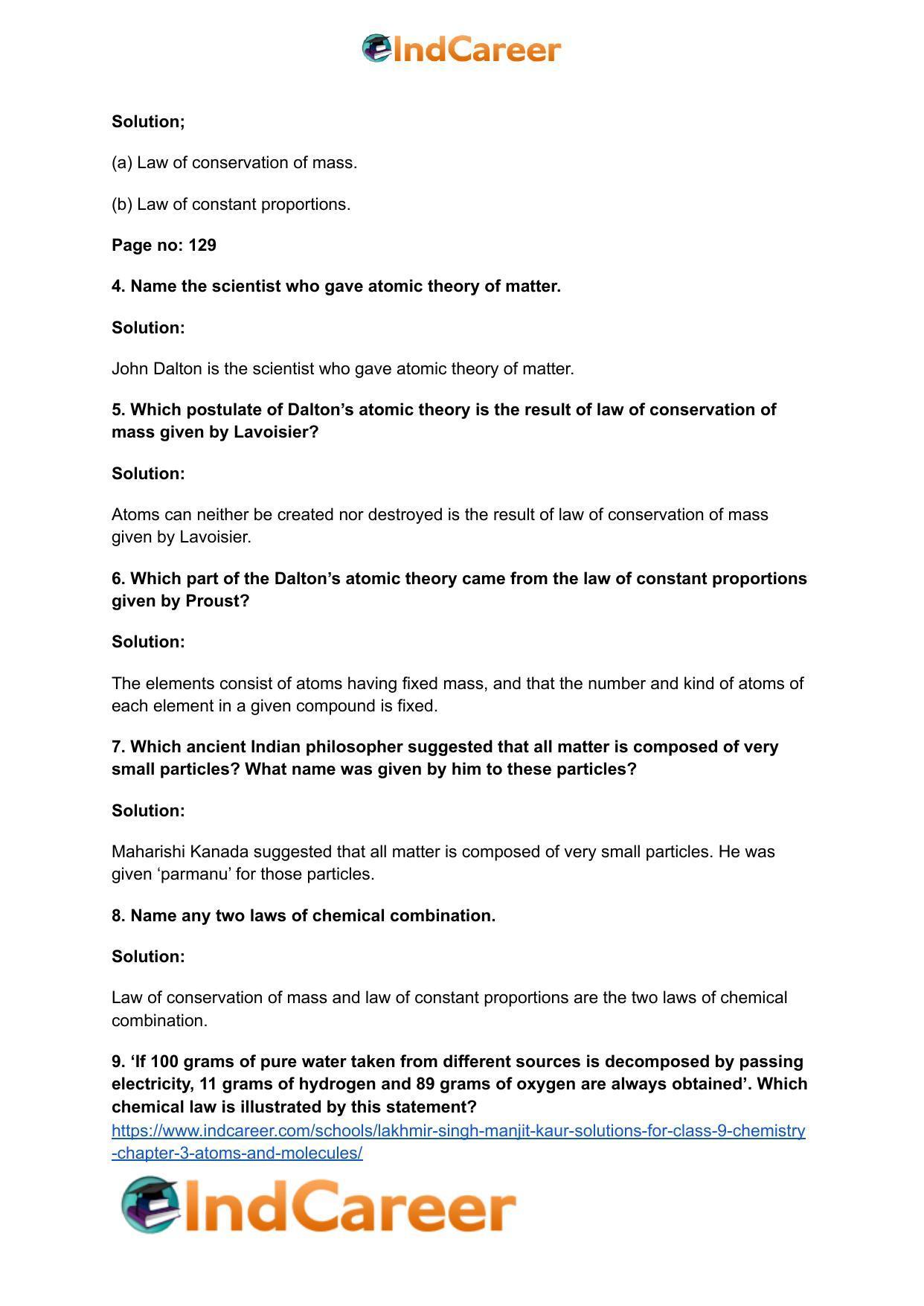 Lakhmir Singh Manjit Kaur  Solutions for Class 9 Chemistry: Chapter 3- Atoms and Molecules - Page 3