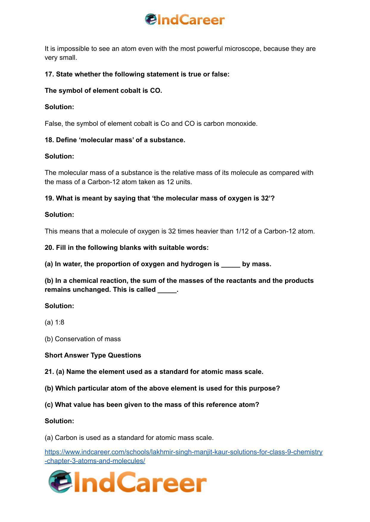 Lakhmir Singh Manjit Kaur  Solutions for Class 9 Chemistry: Chapter 3- Atoms and Molecules - Page 5