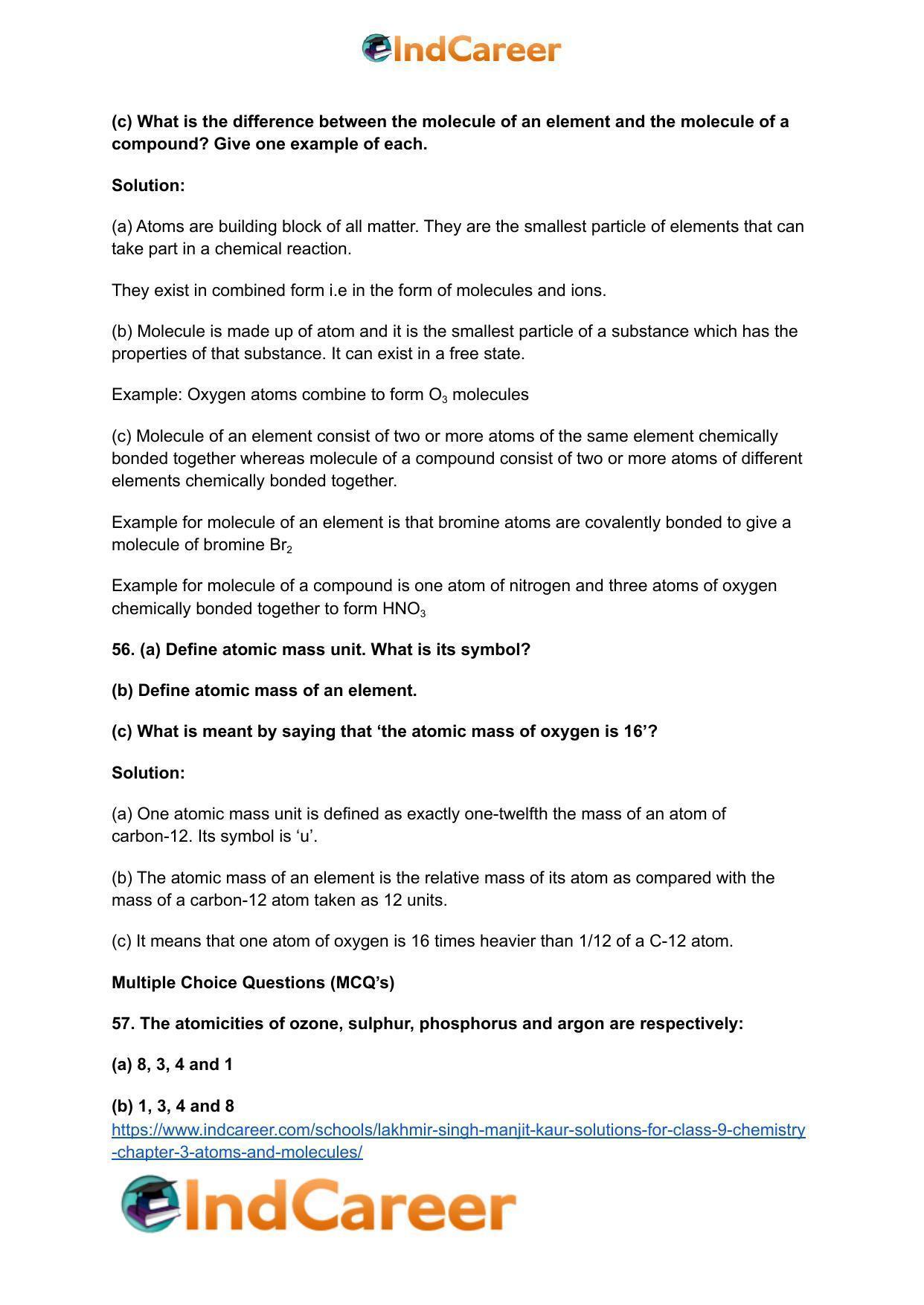 Lakhmir Singh Manjit Kaur  Solutions for Class 9 Chemistry: Chapter 3- Atoms and Molecules - Page 16